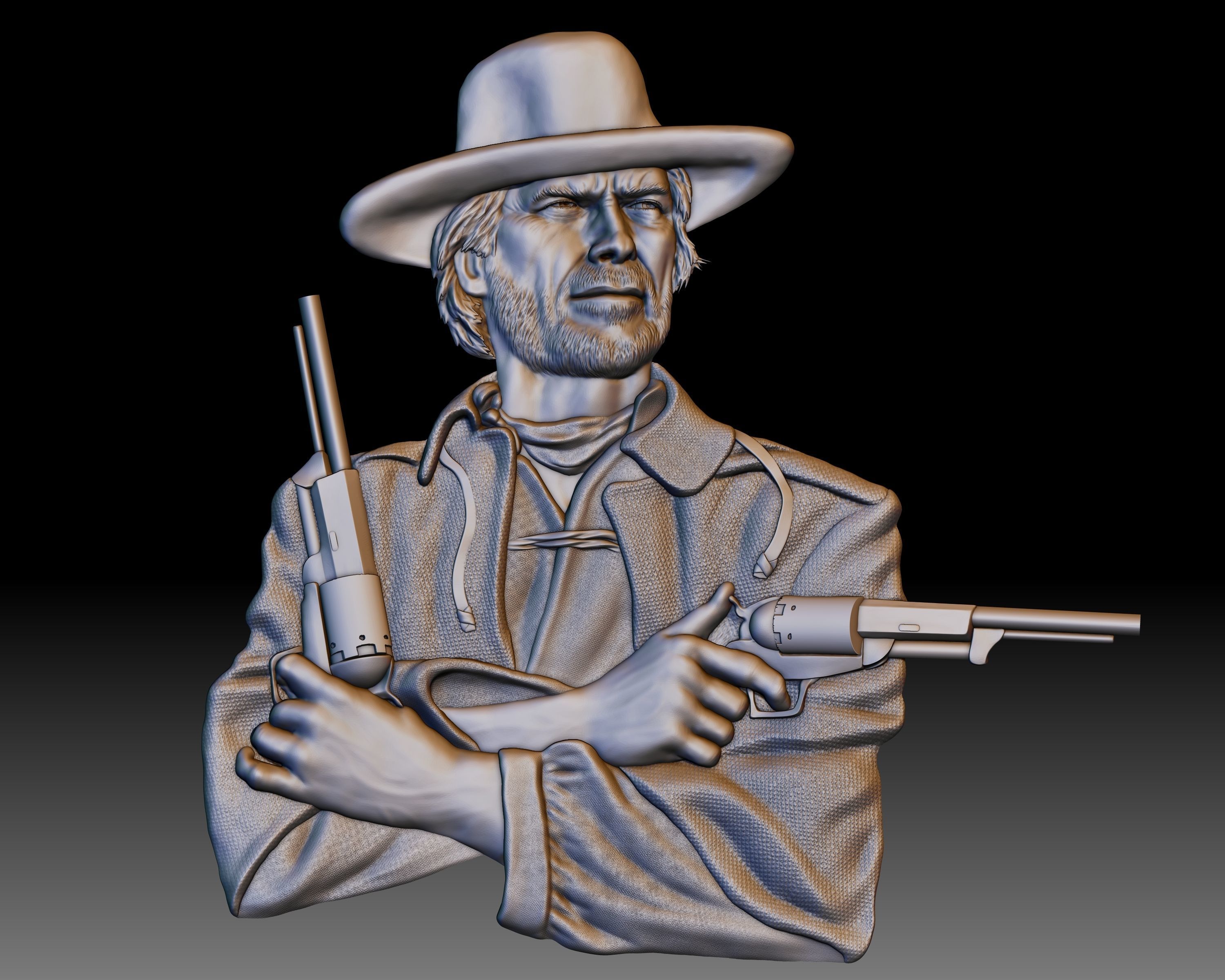 Cowboy shooter Clint Eastwood portrait western bas-relief 3D print model_6