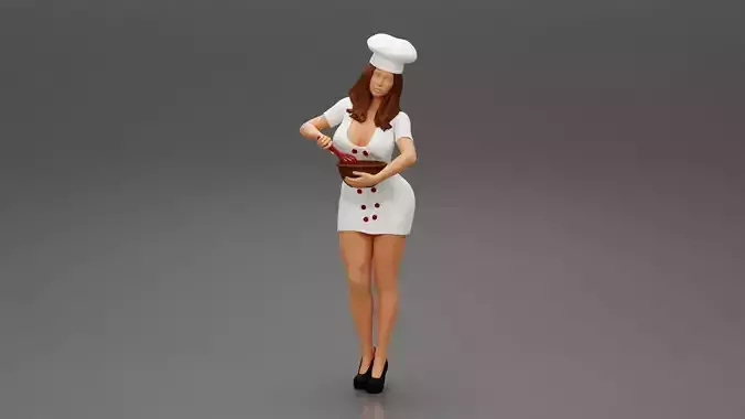 Woman chef Cooking in the Kitchen 3D print model