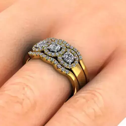 Modern 3 stone bridal wedding bands rings