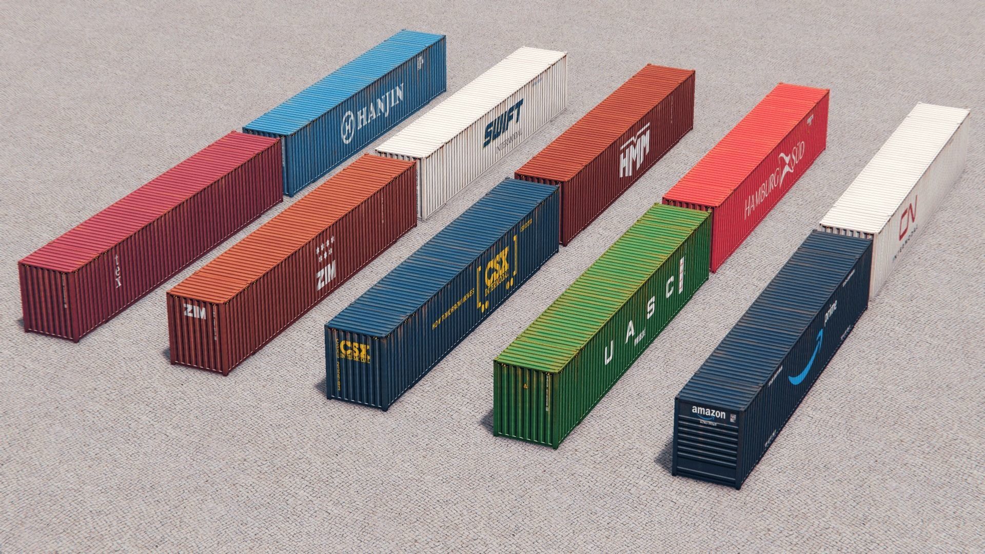 53ft Containers Pack 2 Low-poly 3D model_4