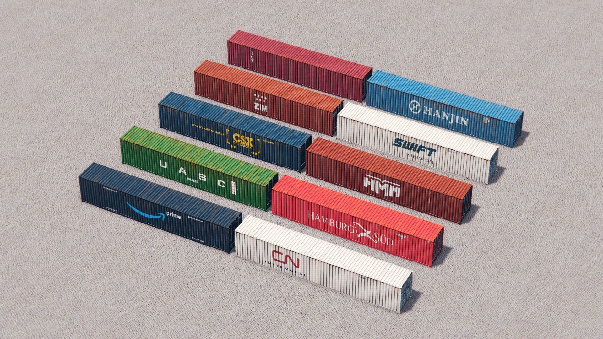 53ft Containers Pack 2 Low-poly 3D model_2