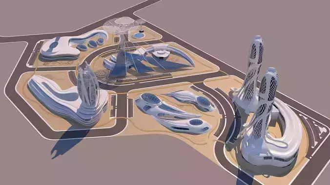 0081 - Futuristic City - 2Ds Drawing - 3Ds Files