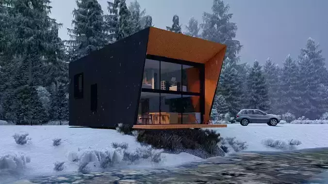  modular house in brutalism style