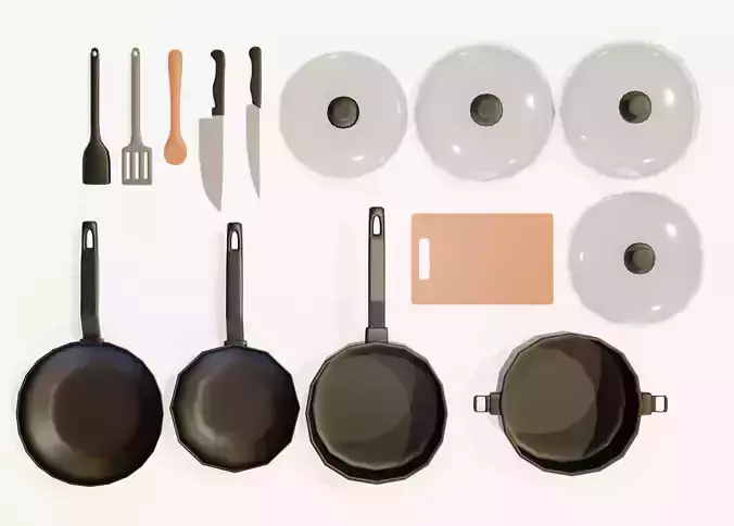 Lowpoly Kitchenware set - Cookware