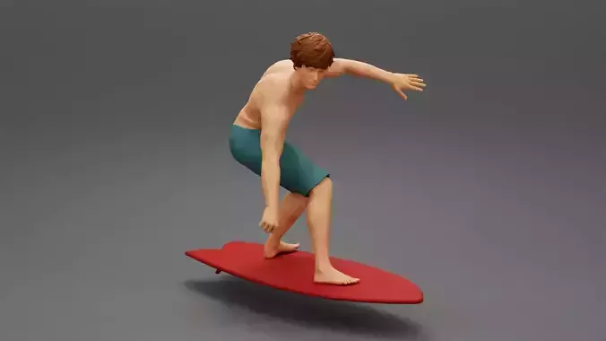 Surfer man on surfboard riding the wave 3D print model