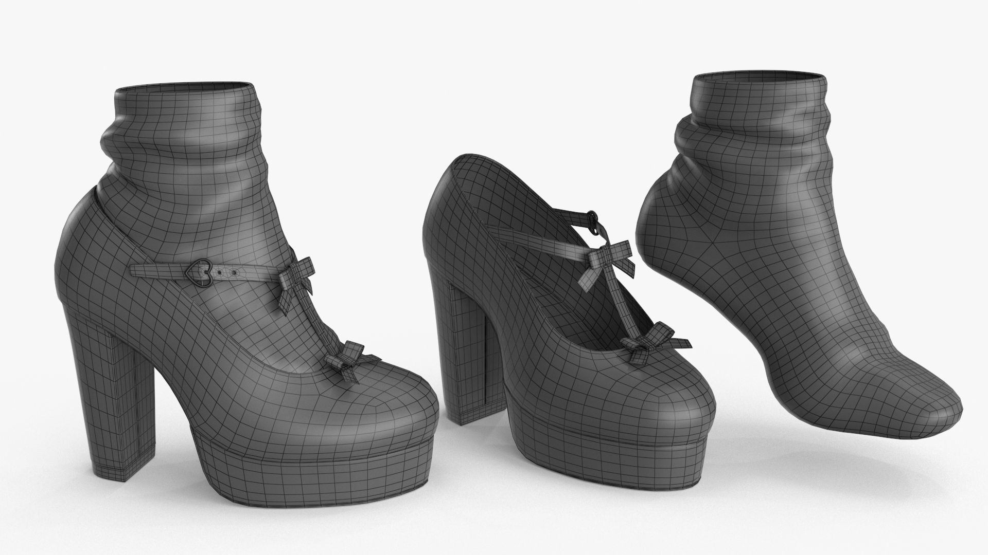 Lolita Kawaii Platform Vintage Shoes Low-poly 3D model_15