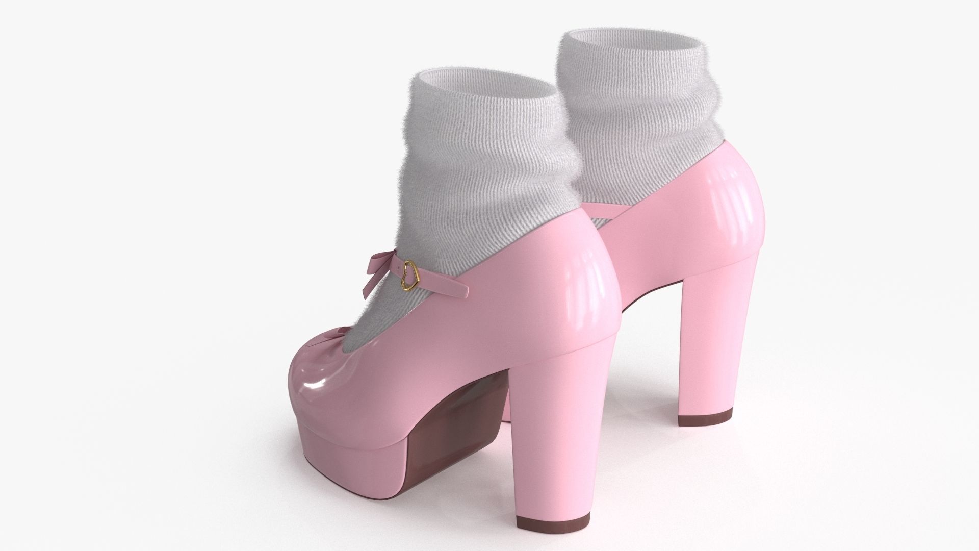 Lolita Kawaii Platform Vintage Shoes Low-poly 3D model_7