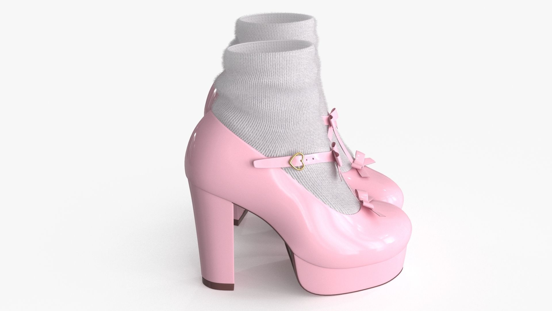 Lolita Kawaii Platform Vintage Shoes Low-poly 3D model_12