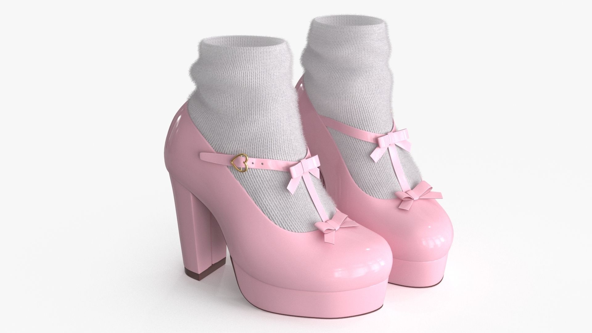 Lolita Kawaii Platform Vintage Shoes Low-poly 3D model_13