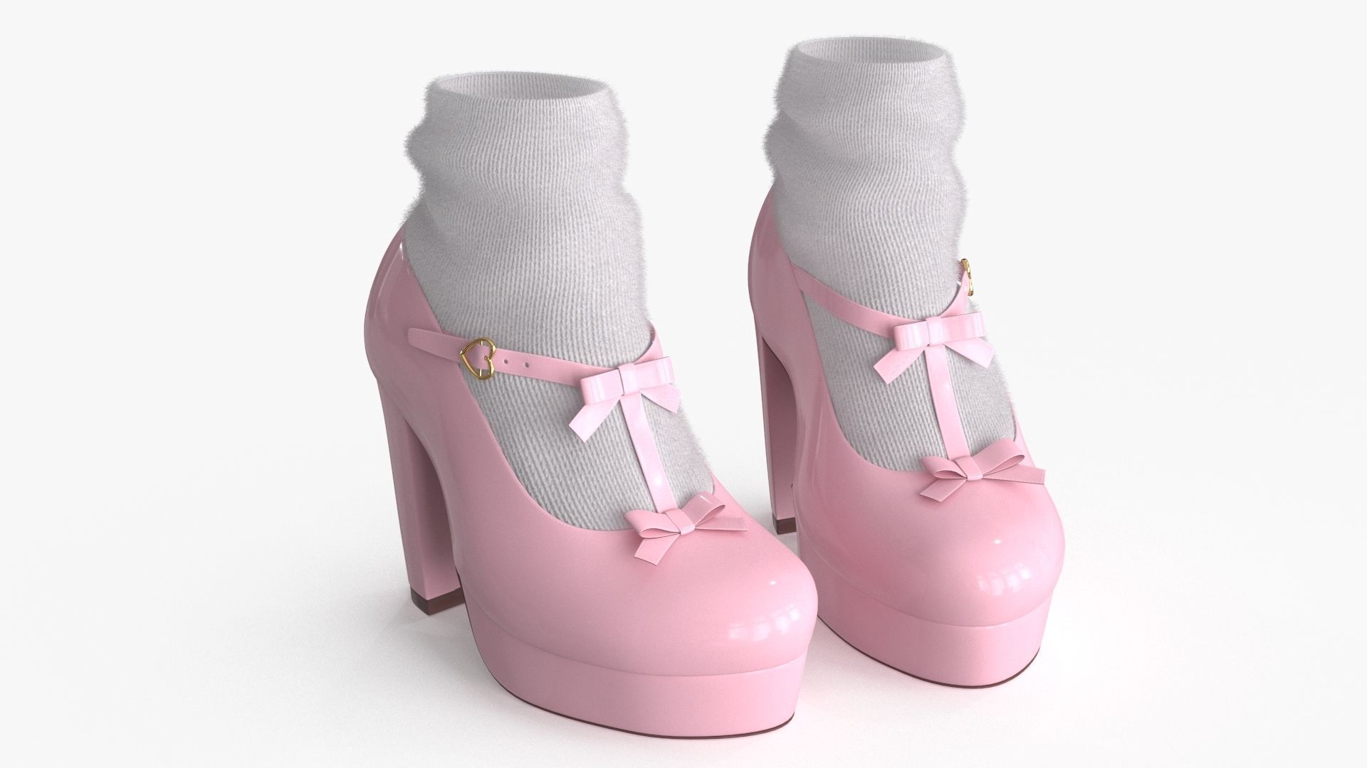 Lolita Kawaii Platform Vintage Shoes Low-poly 3D model_2