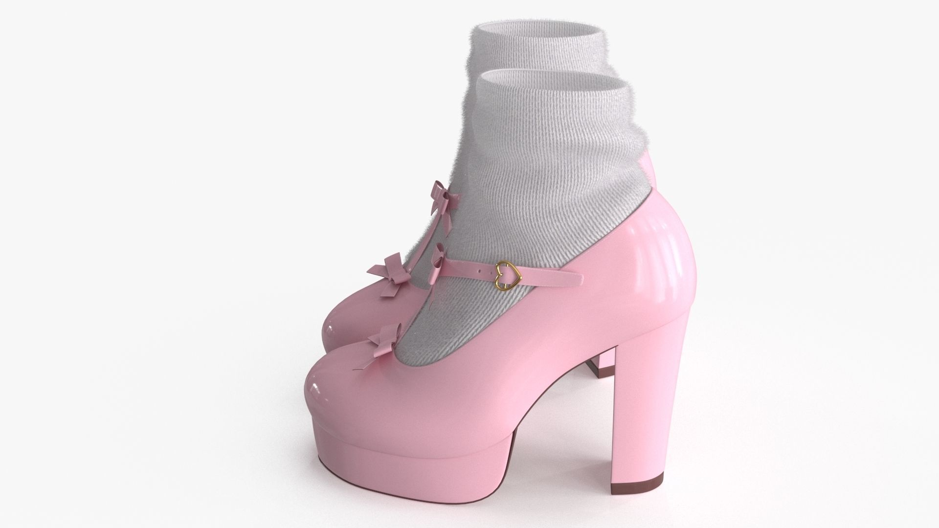 Lolita Kawaii Platform Vintage Shoes Low-poly 3D model_6