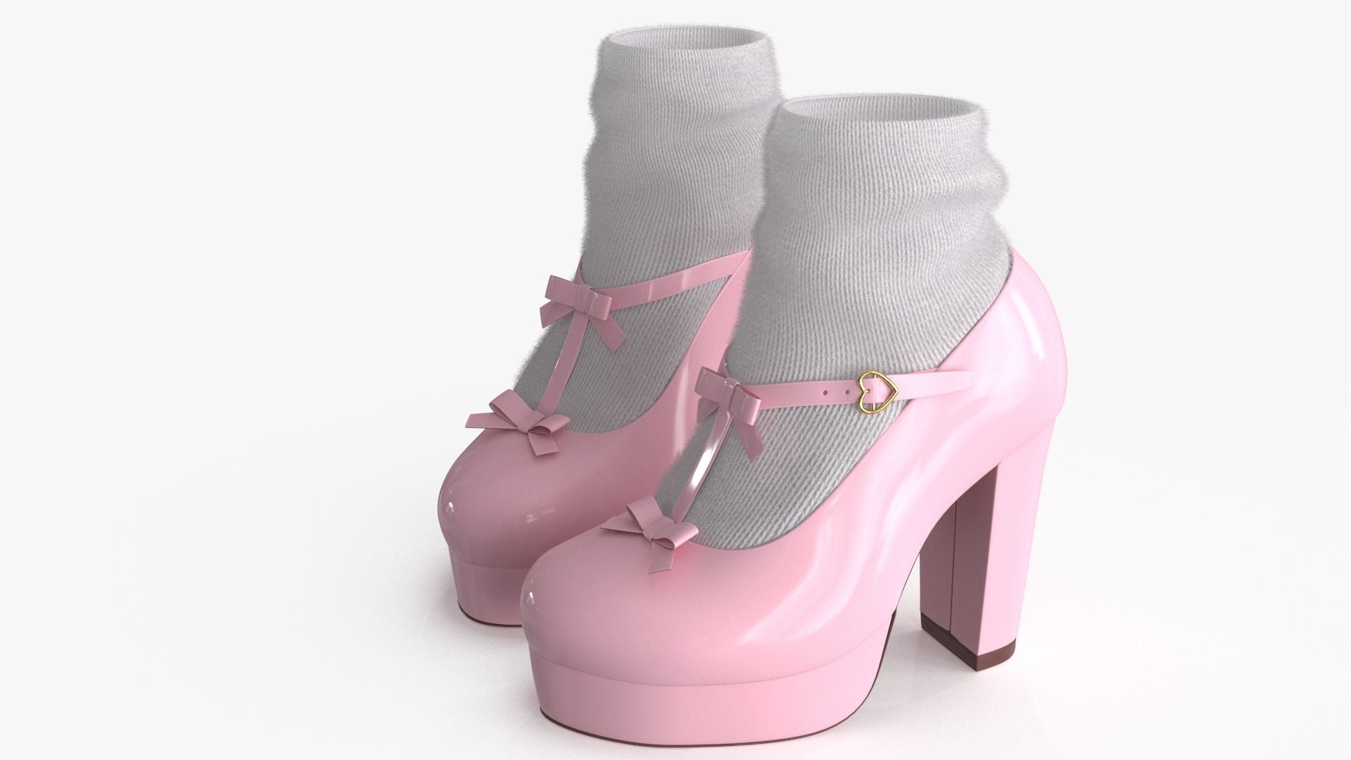 Lolita Kawaii Platform Vintage Shoes Low-poly 3D model_5