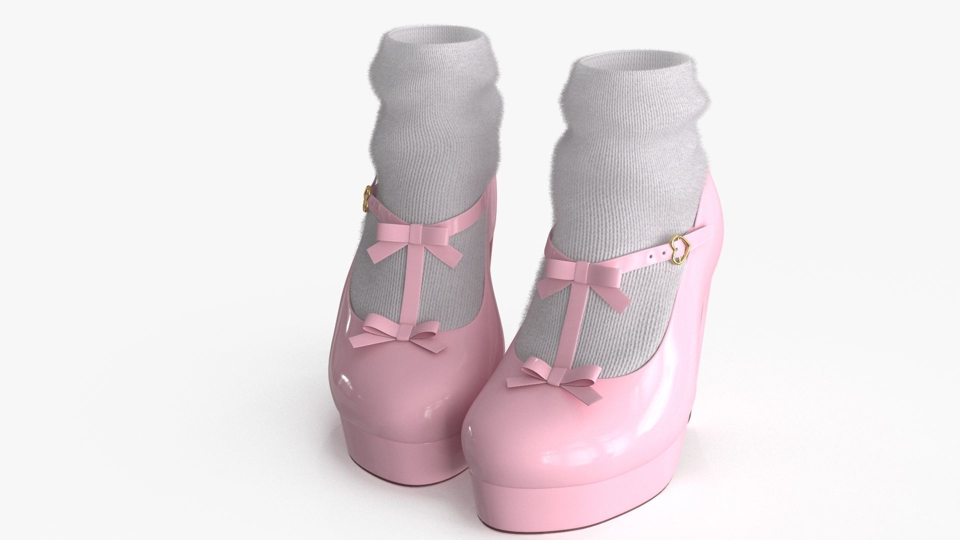 Lolita Kawaii Platform Vintage Shoes Low-poly 3D model_4