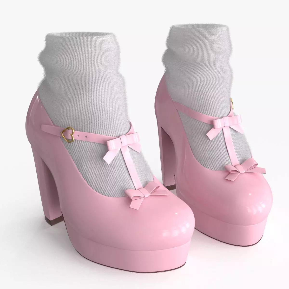 Lolita Kawaii Platform Vintage Shoes Low-poly 3D model_0