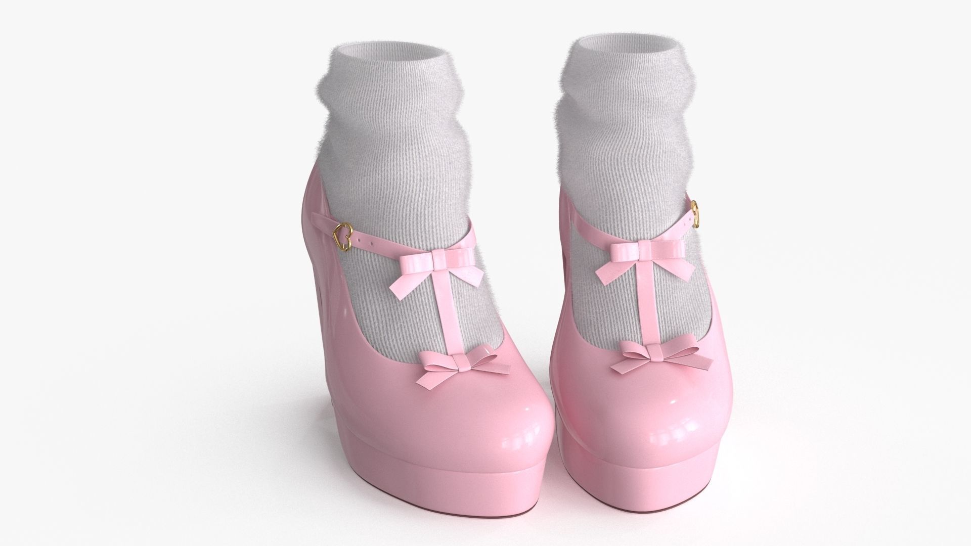 Lolita Kawaii Platform Vintage Shoes Low-poly 3D model_3