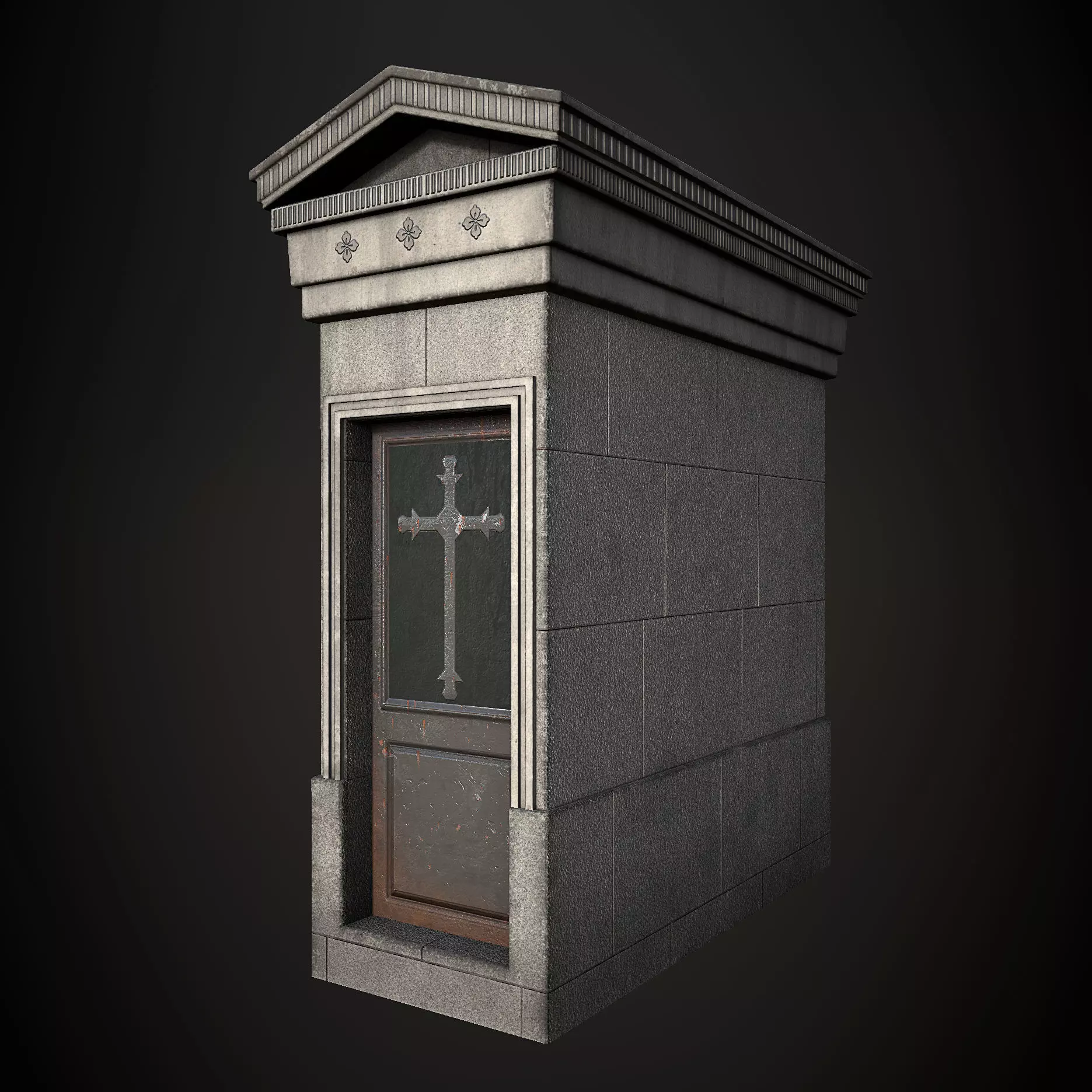 Realistic Mausoleum Low Poly stone building with cross Low-poly 3D model