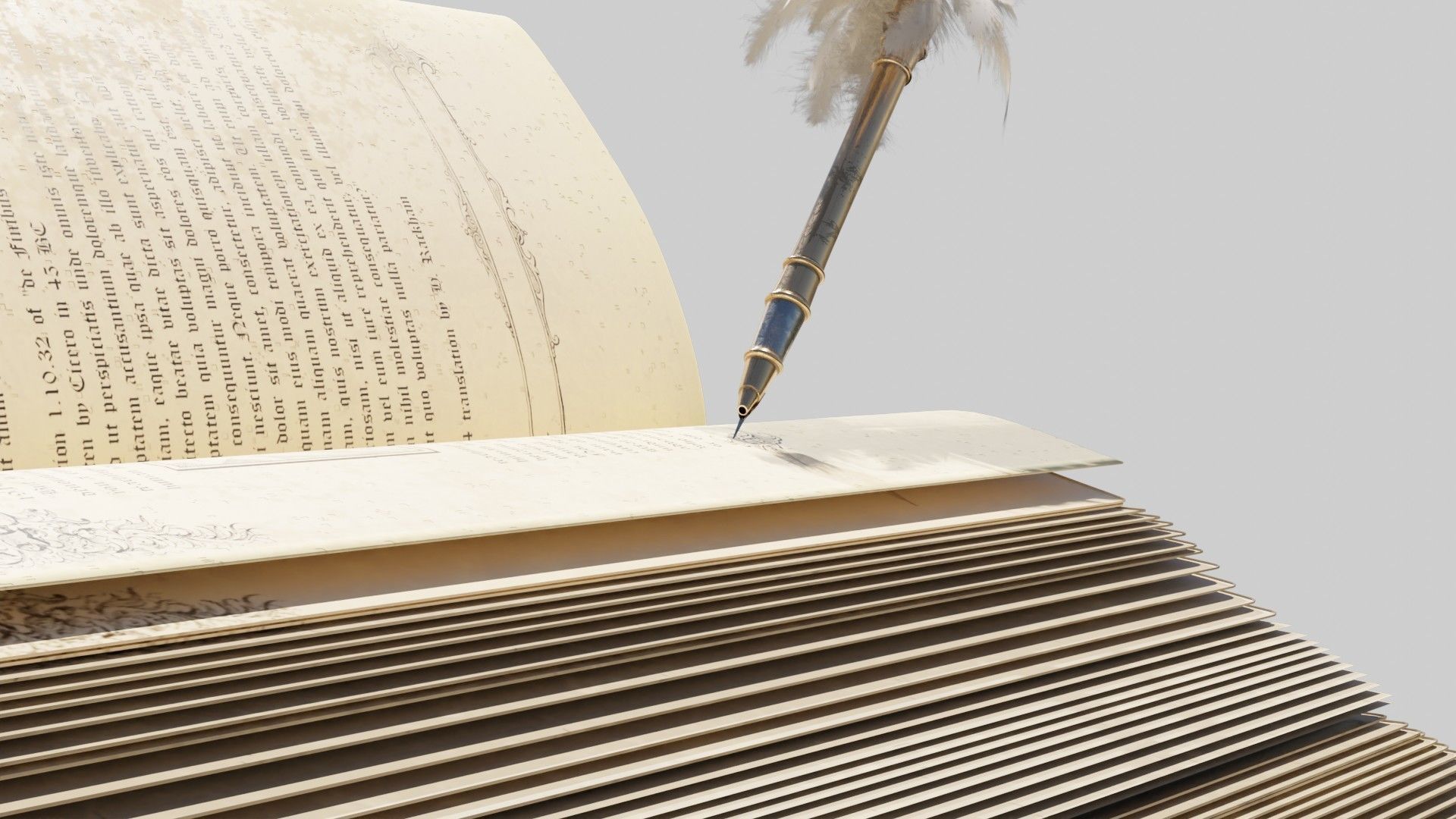 old book with quill 8k pbr textures Low-poly 3D model_6