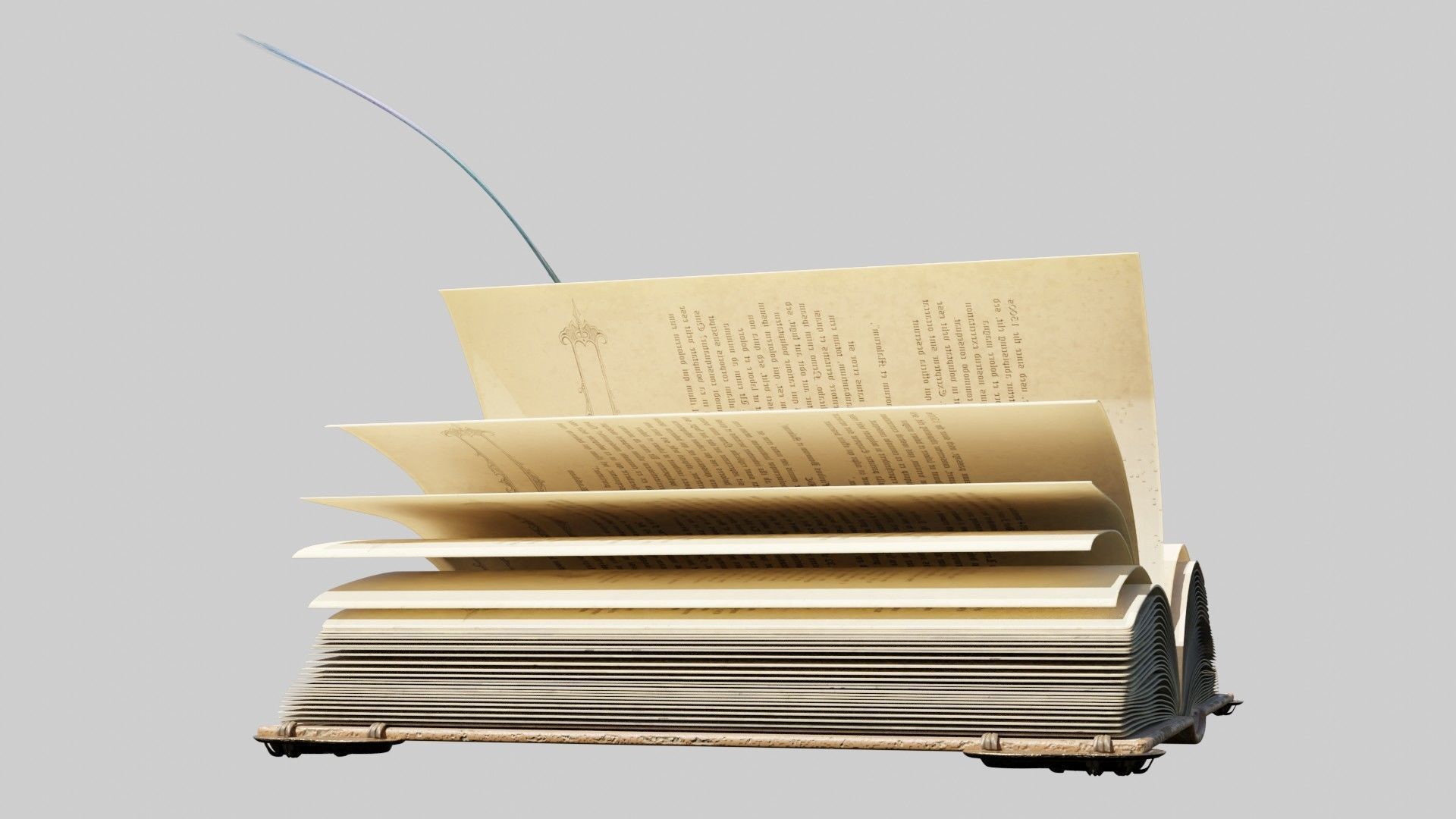 old book with quill 8k pbr textures Low-poly 3D model_2