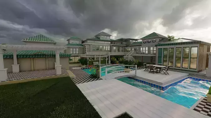 Villa 3D model design  Low-poly 3D model