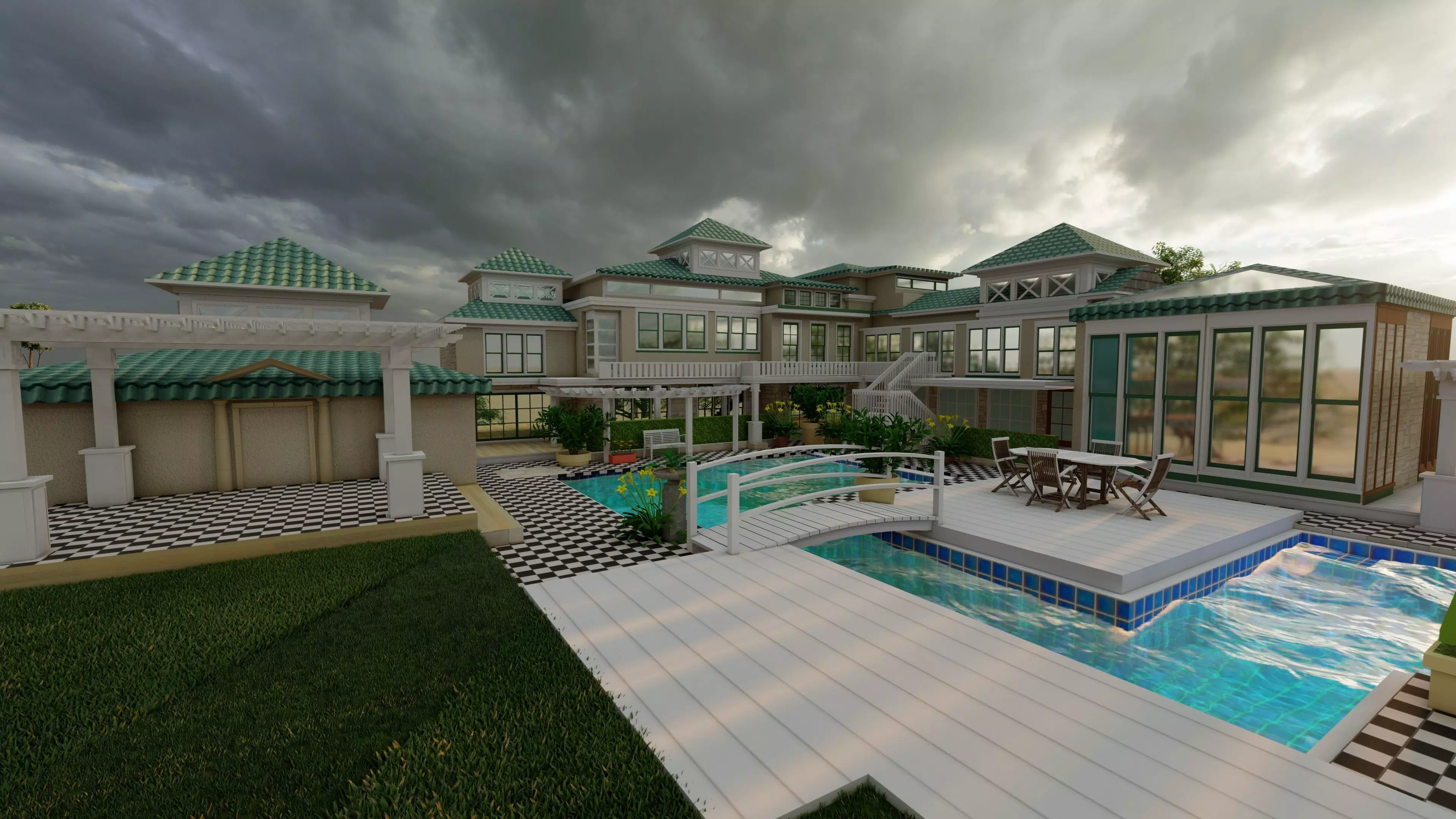 Villa 3D model design  Low-poly 3D model_0