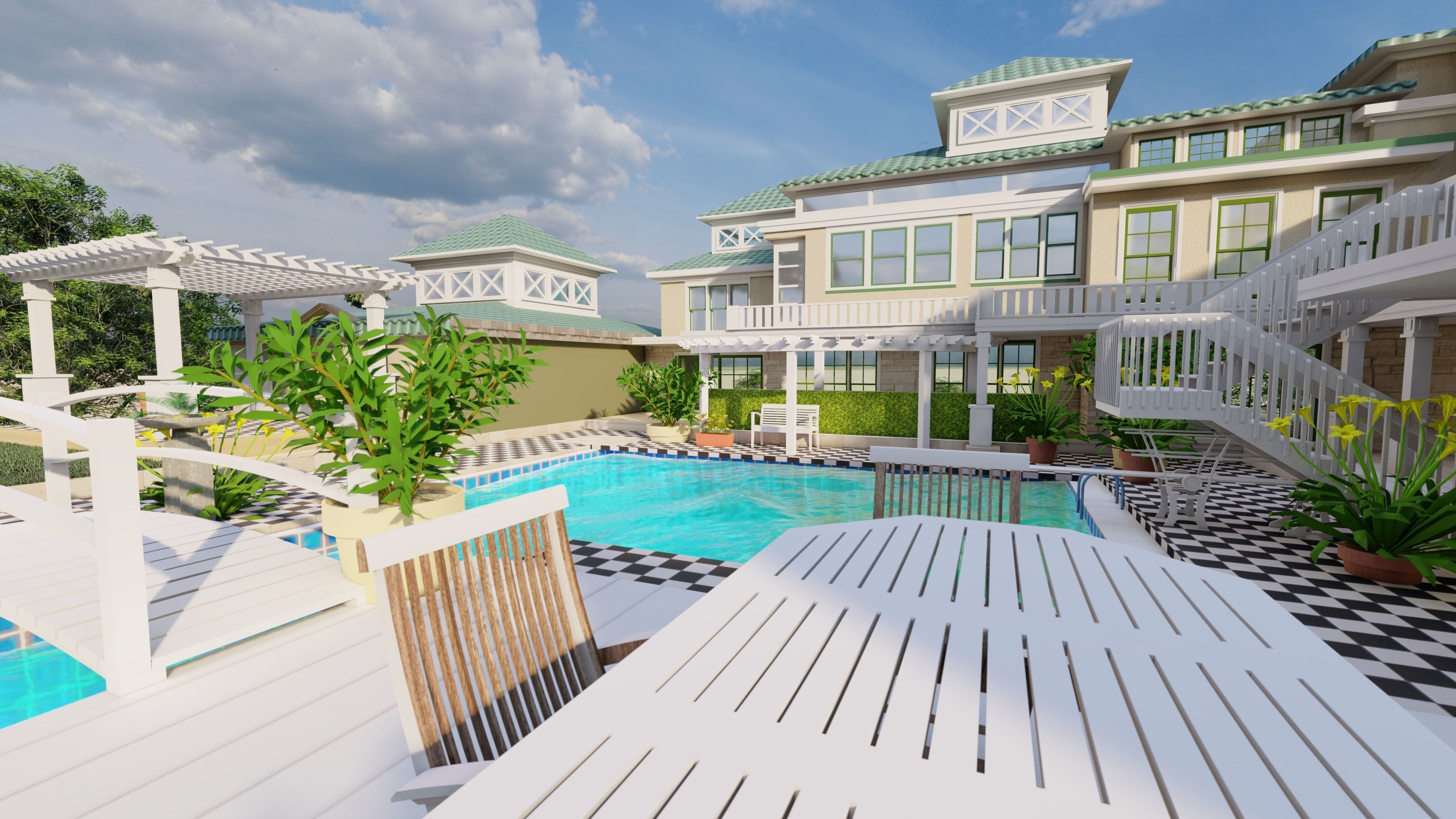 Villa 3D model design  Low-poly 3D model_3