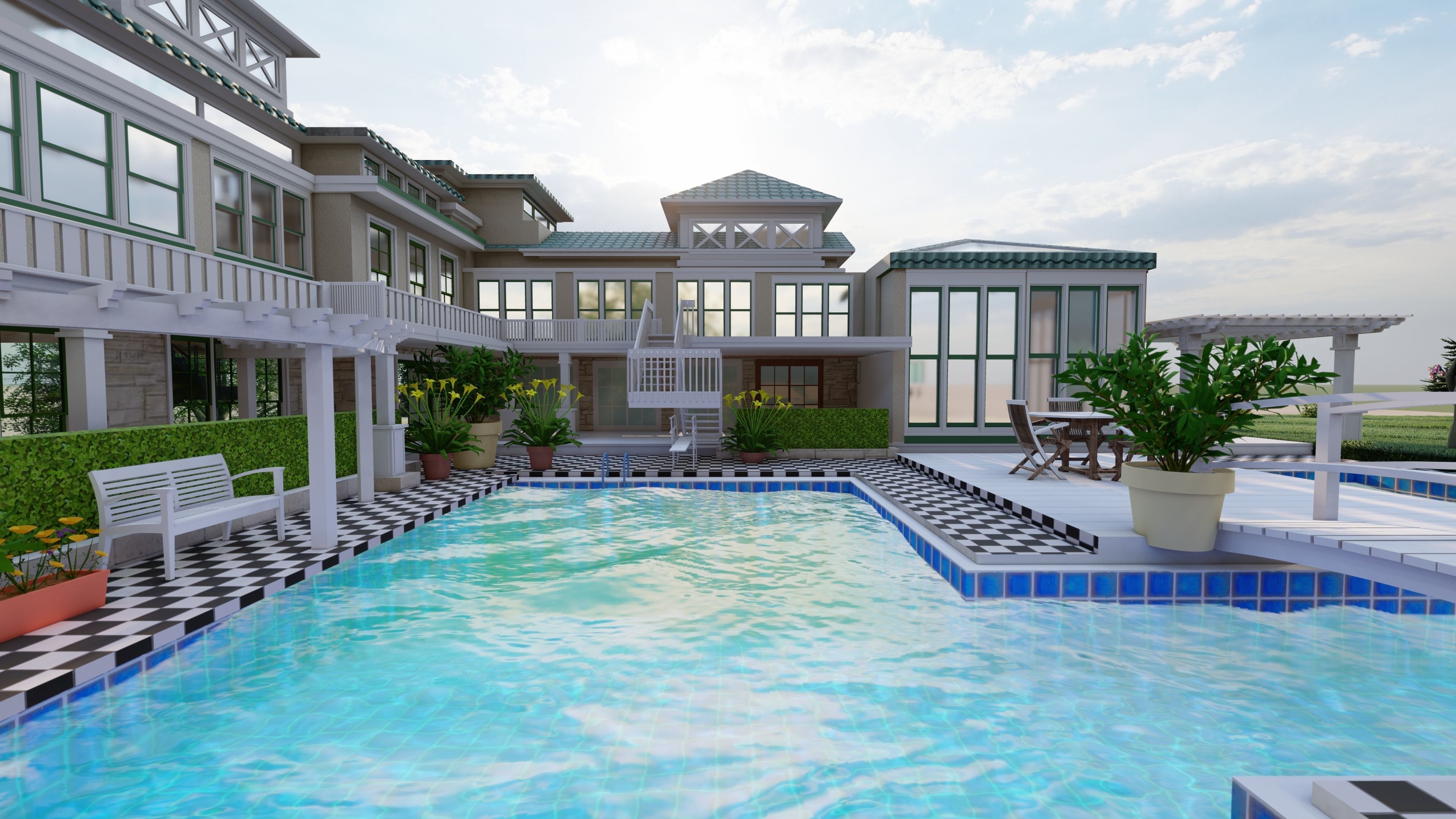 Villa 3D model design  Low-poly 3D model_1