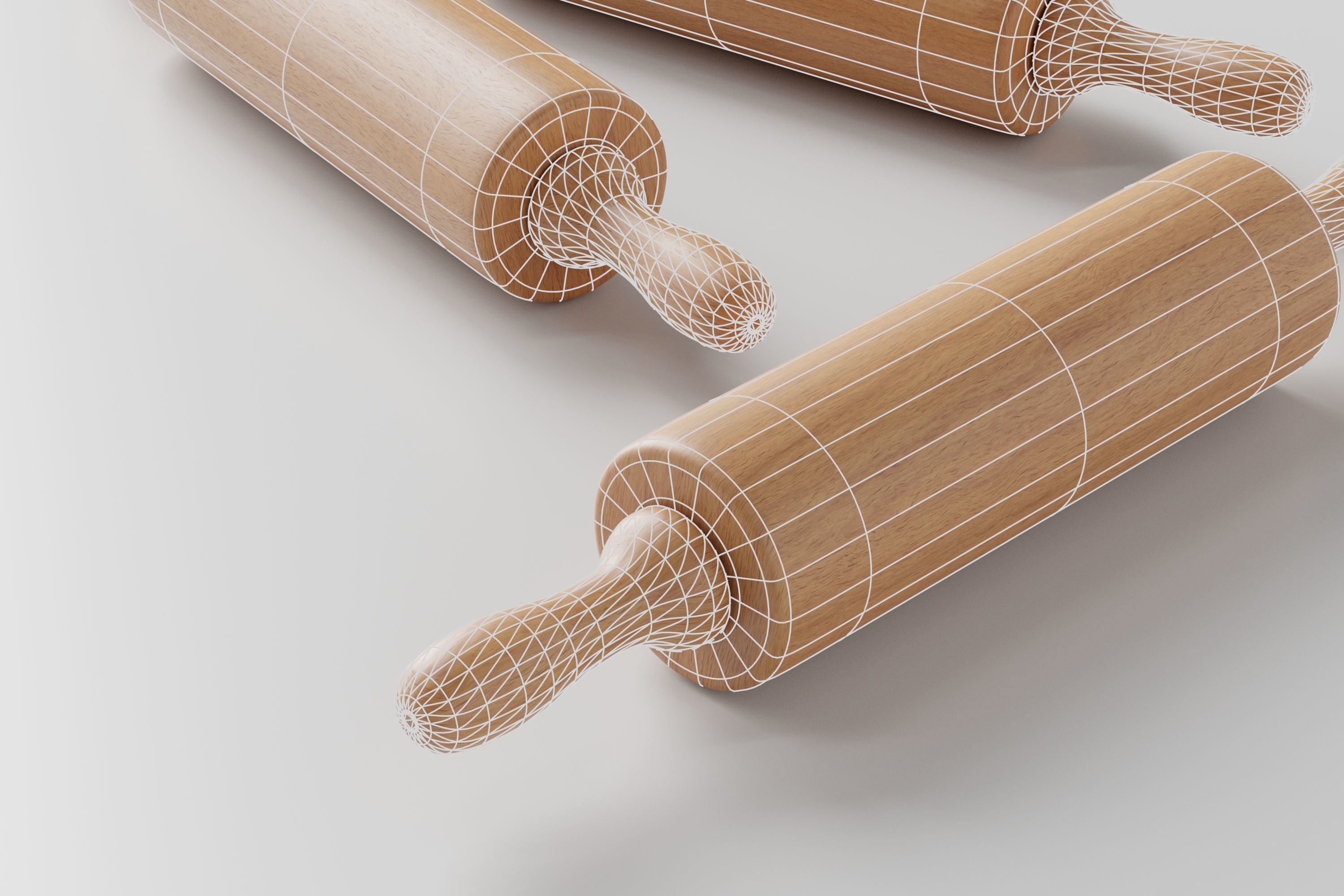 Wooden Rolling Pin Low-poly 3D model_12
