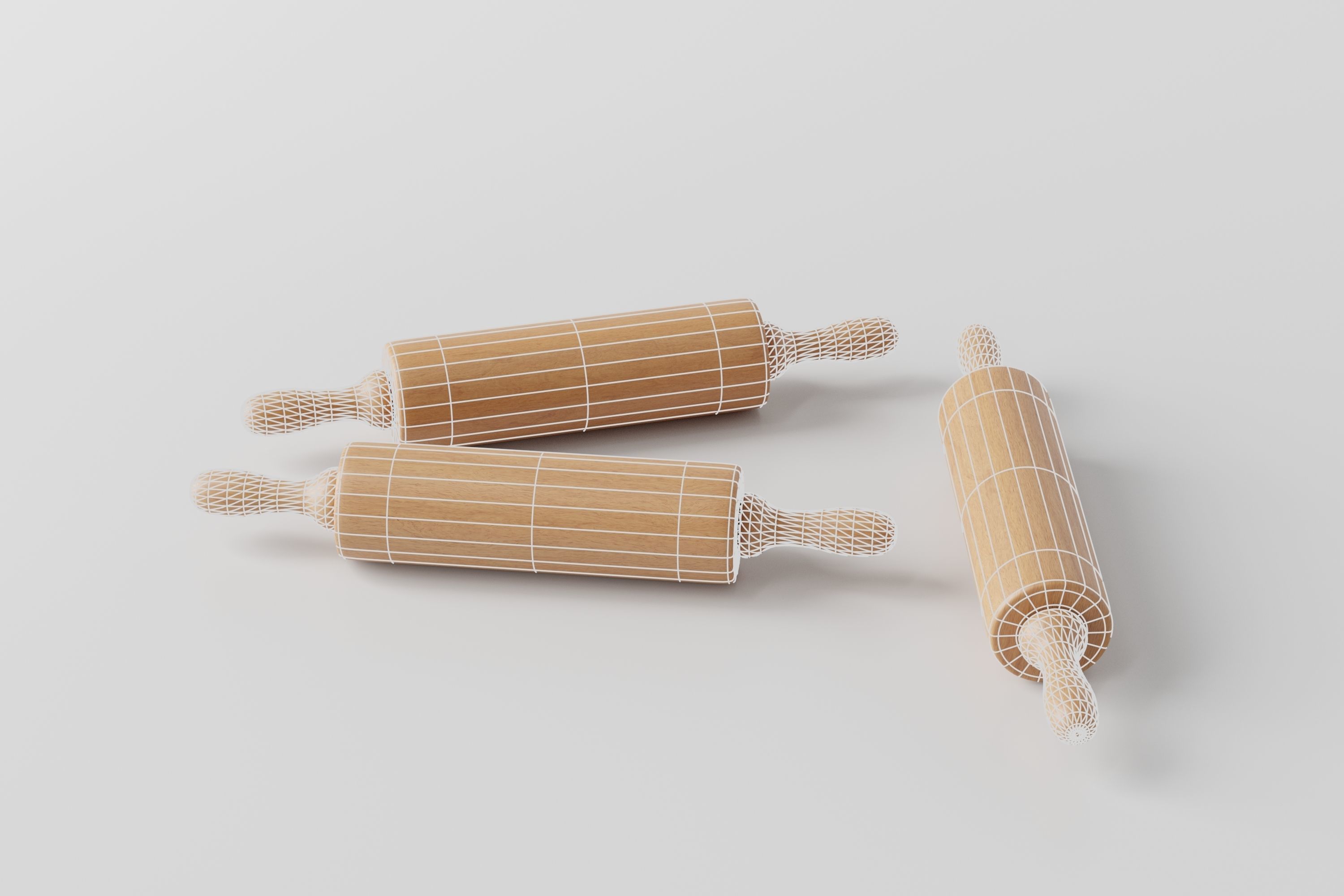 Wooden Rolling Pin Low-poly 3D model_11