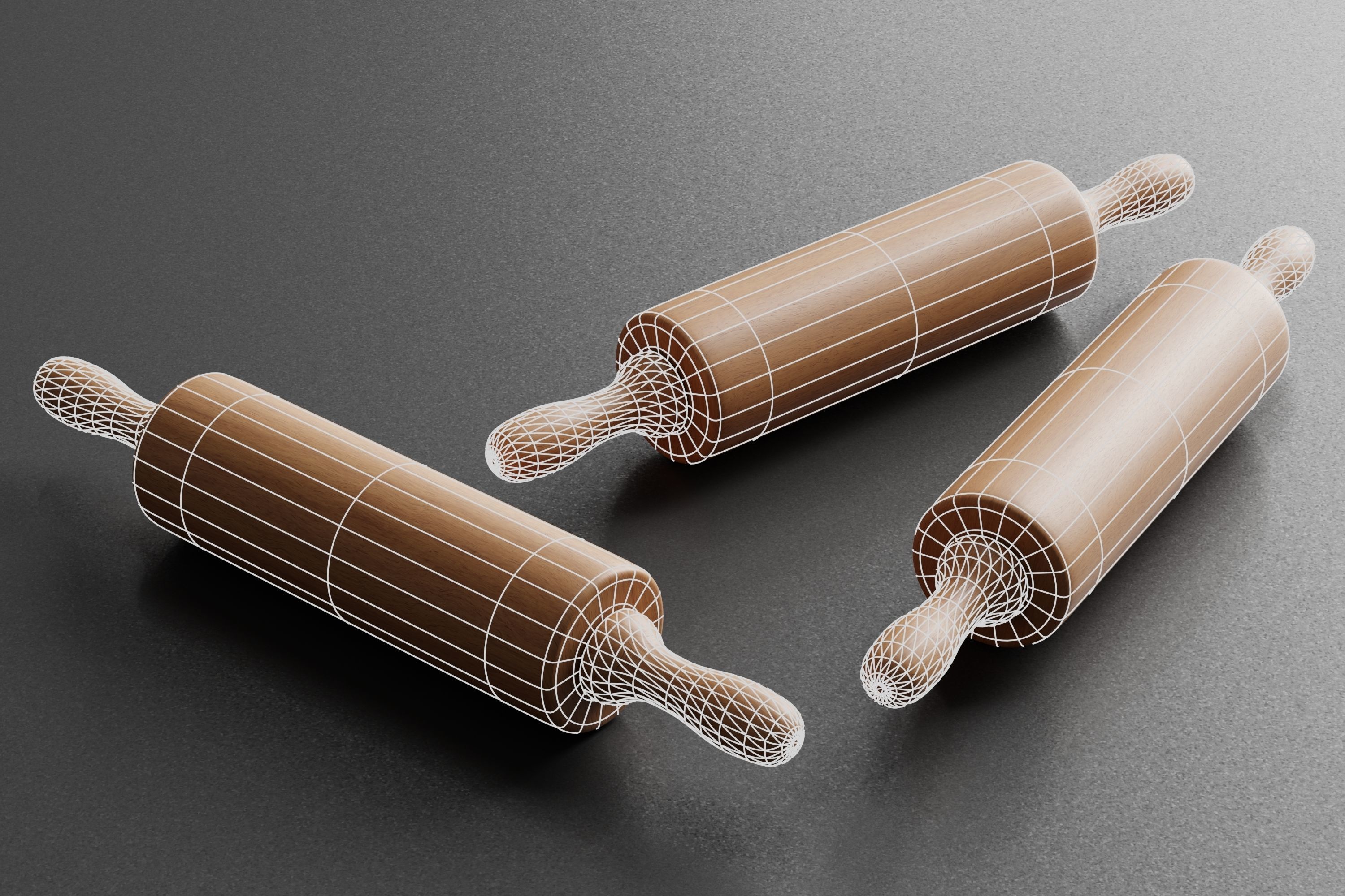 Wooden Rolling Pin Low-poly 3D model_14