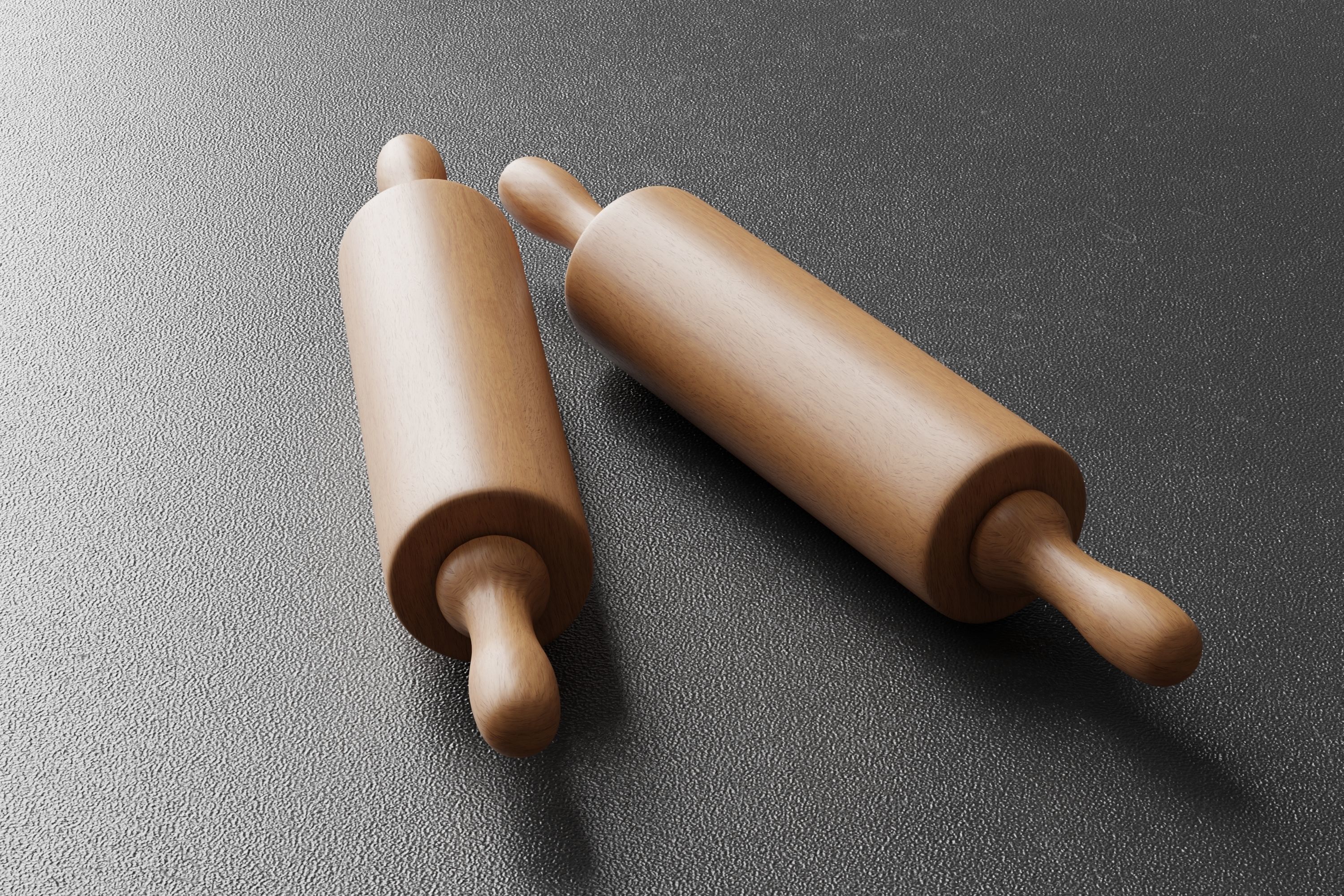 Wooden Rolling Pin Low-poly 3D model_7