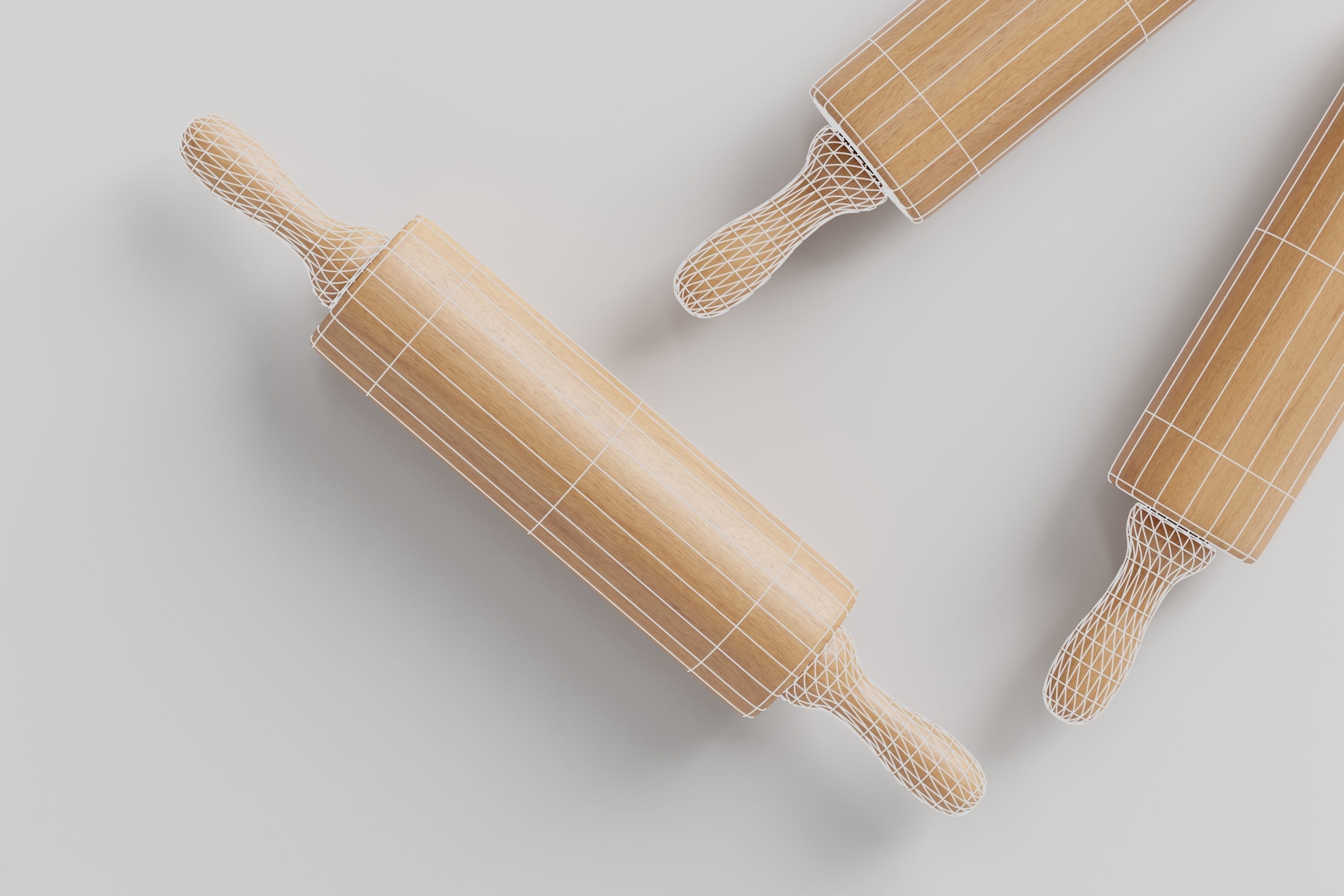 Wooden Rolling Pin Low-poly 3D model_13