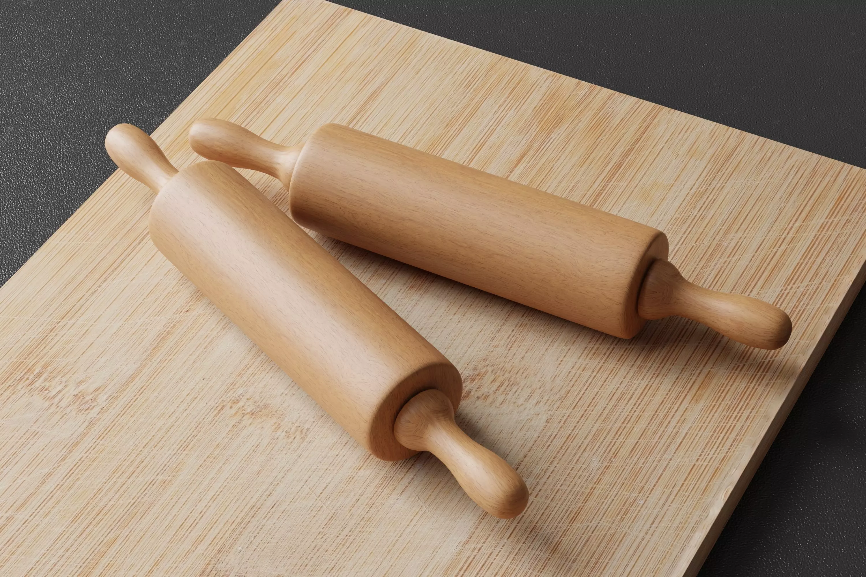 Wooden Rolling Pin Low-poly 3D model_0