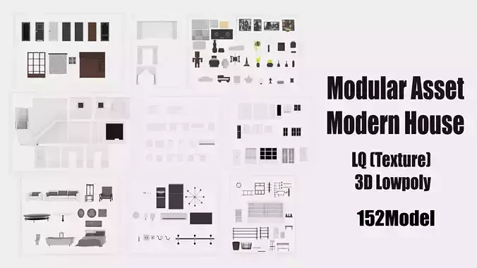 Modular asset modern house Low Poly PSX - LQ