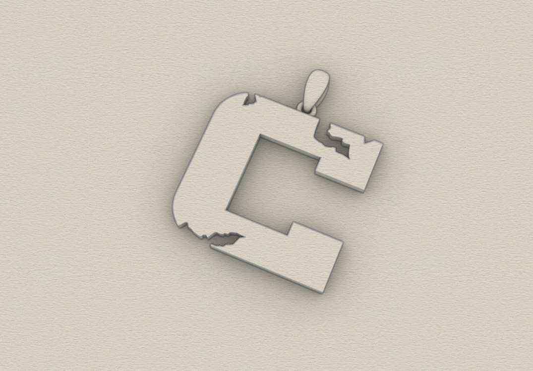 Model 928 C Crack Initial Letter Alphabet Pendant 3D print model_8