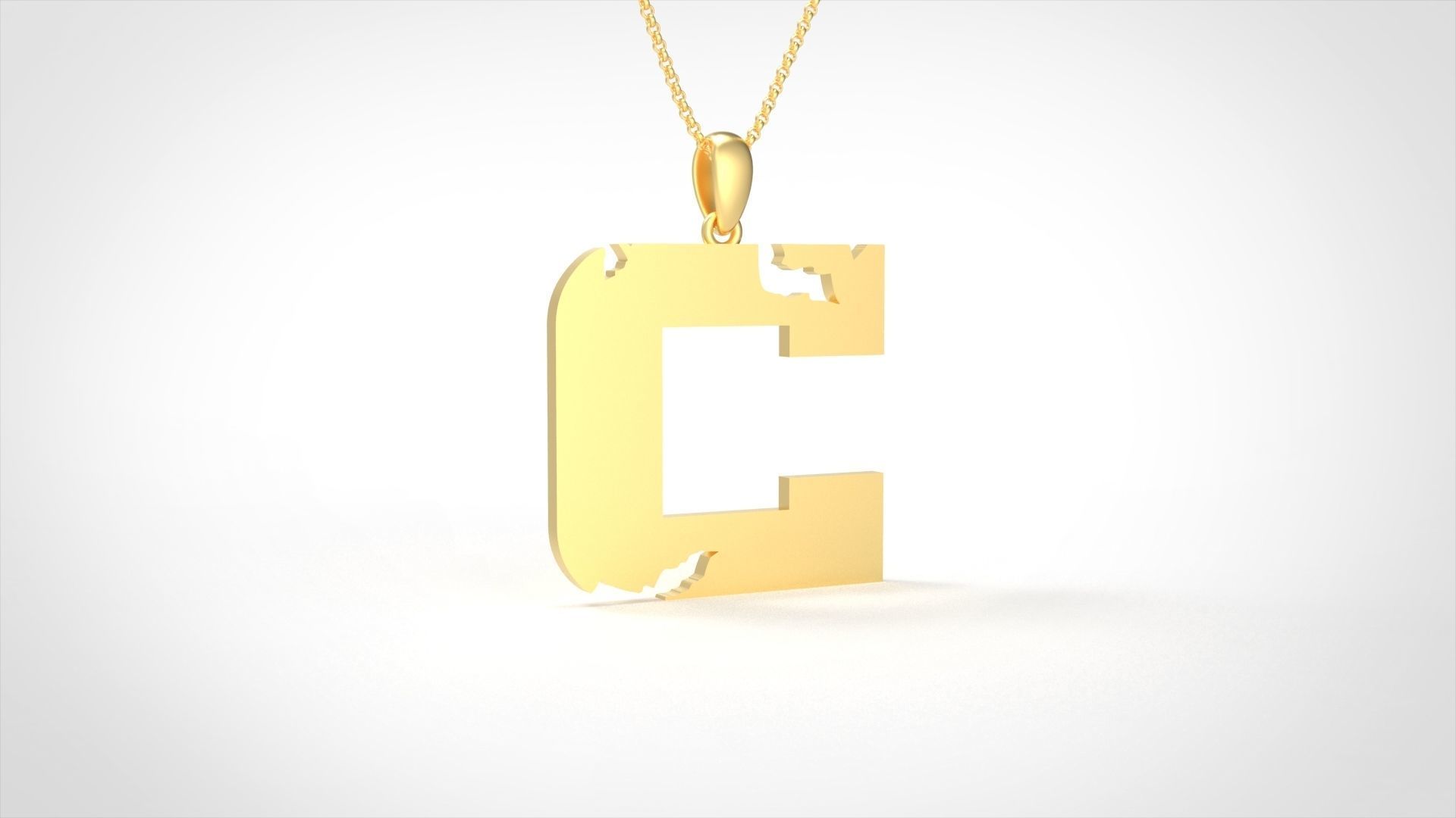 Model 928 C Crack Initial Letter Alphabet Pendant 3D print model_3