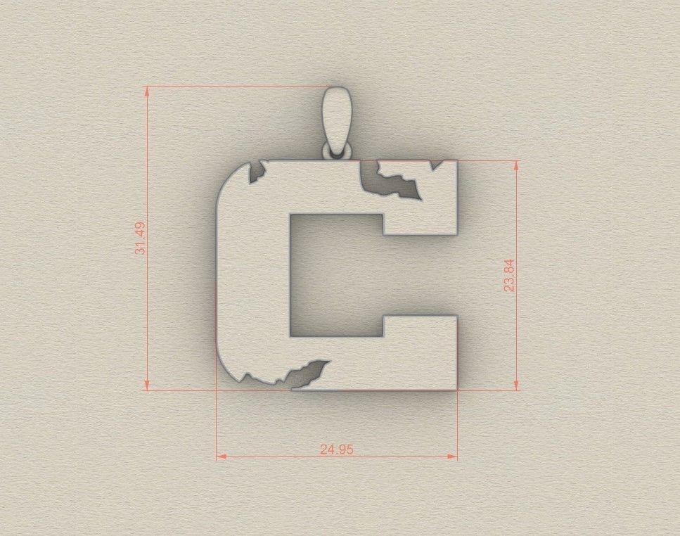 Model 928 C Crack Initial Letter Alphabet Pendant 3D print model_5