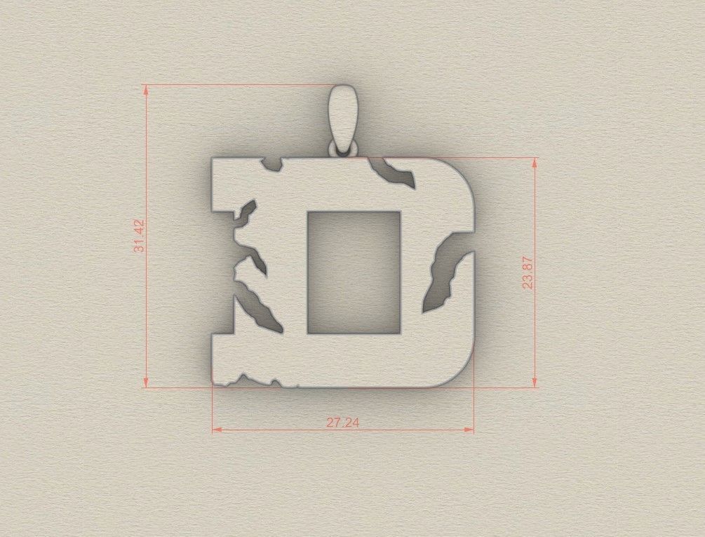 Model 929 D Crack Initial Letter Alphabet Pendant 3D print model_5