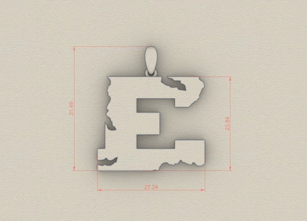 Model 930 E Crack Initial Letter Alphabet Pendant 3D print model_5