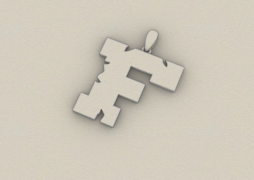 Model 931 F Crack Initial Letter Alphabet Pendant 3D print model_8
