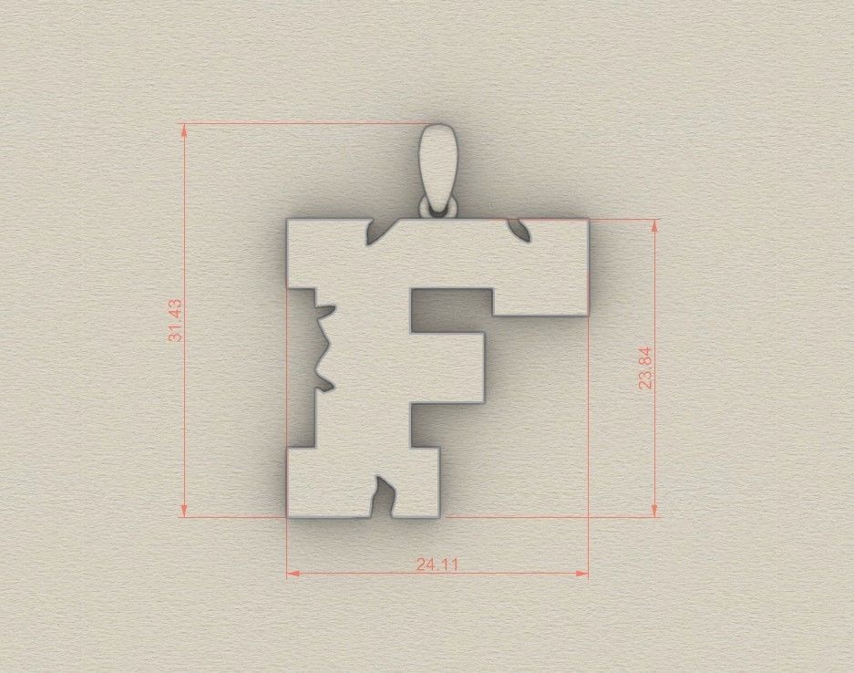 Model 931 F Crack Initial Letter Alphabet Pendant 3D print model_5