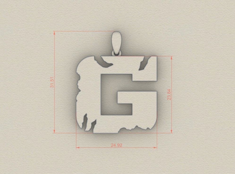 Model 932 G Crack Initial Letter Alphabet Pendant 3D print model_5