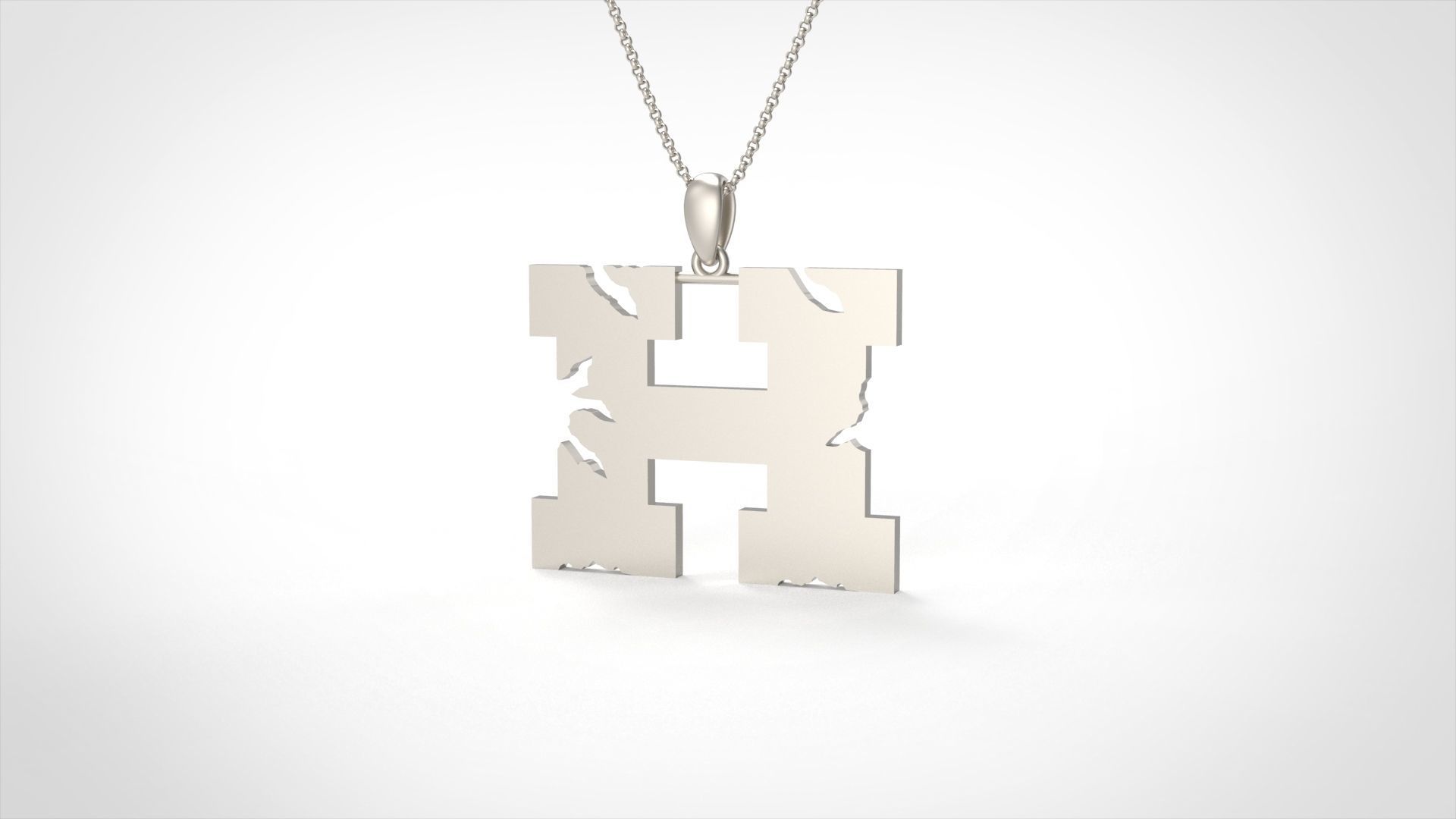 Model 933 H Crack Initial Letter Alphabet Pendant 3D print model_4