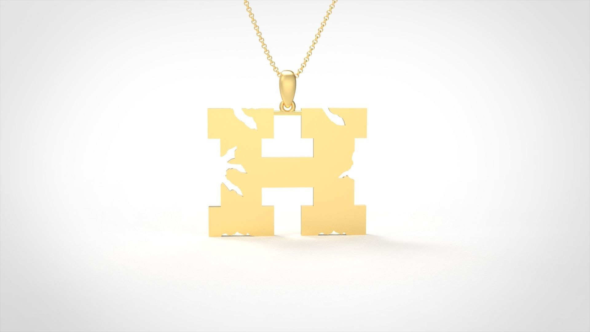 Model 933 H Crack Initial Letter Alphabet Pendant 3D print model_1