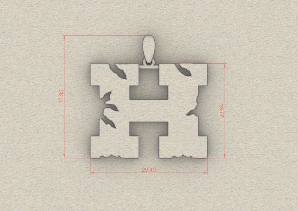 Model 933 H Crack Initial Letter Alphabet Pendant 3D print model_5