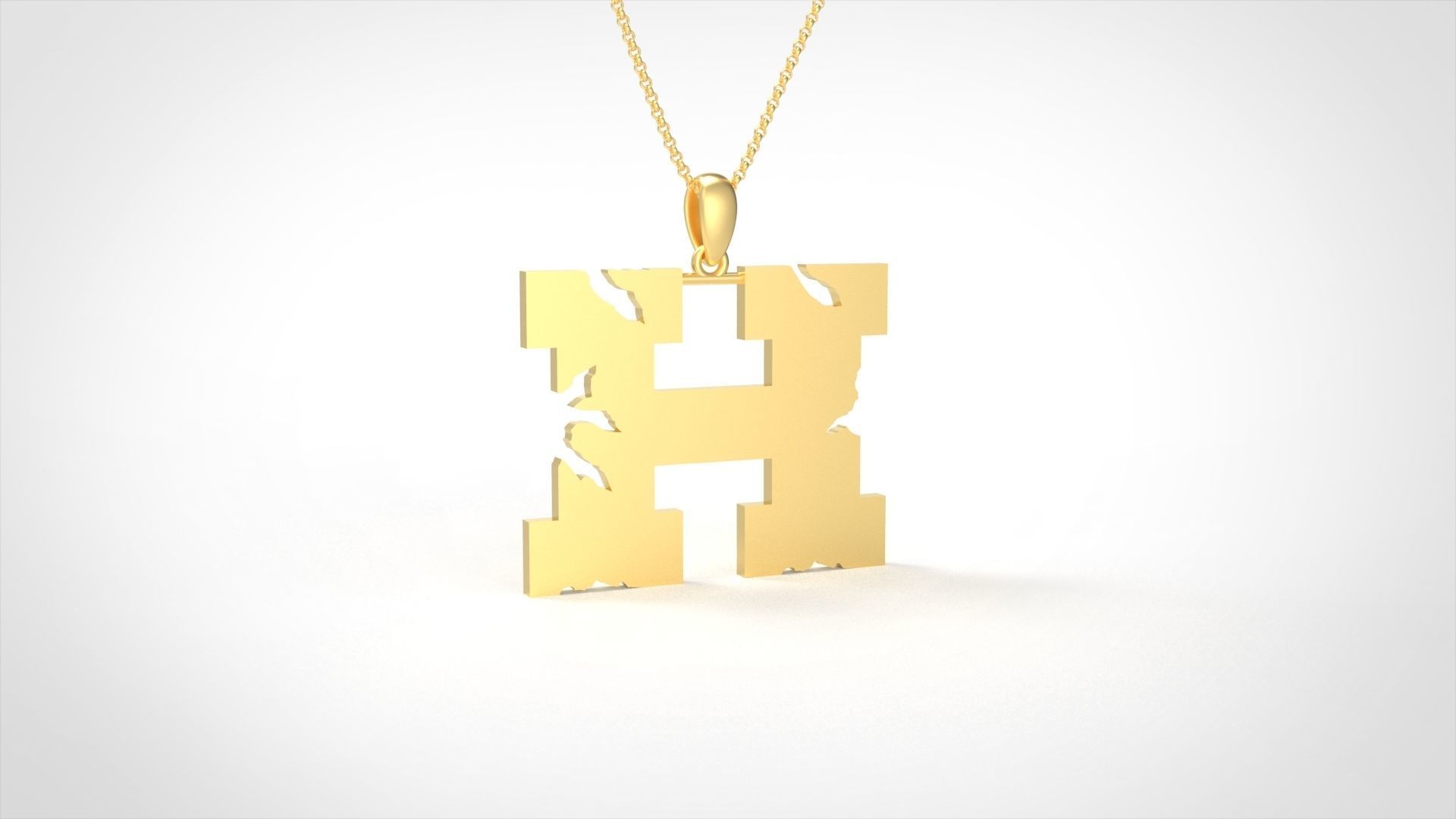 Model 933 H Crack Initial Letter Alphabet Pendant 3D print model_3