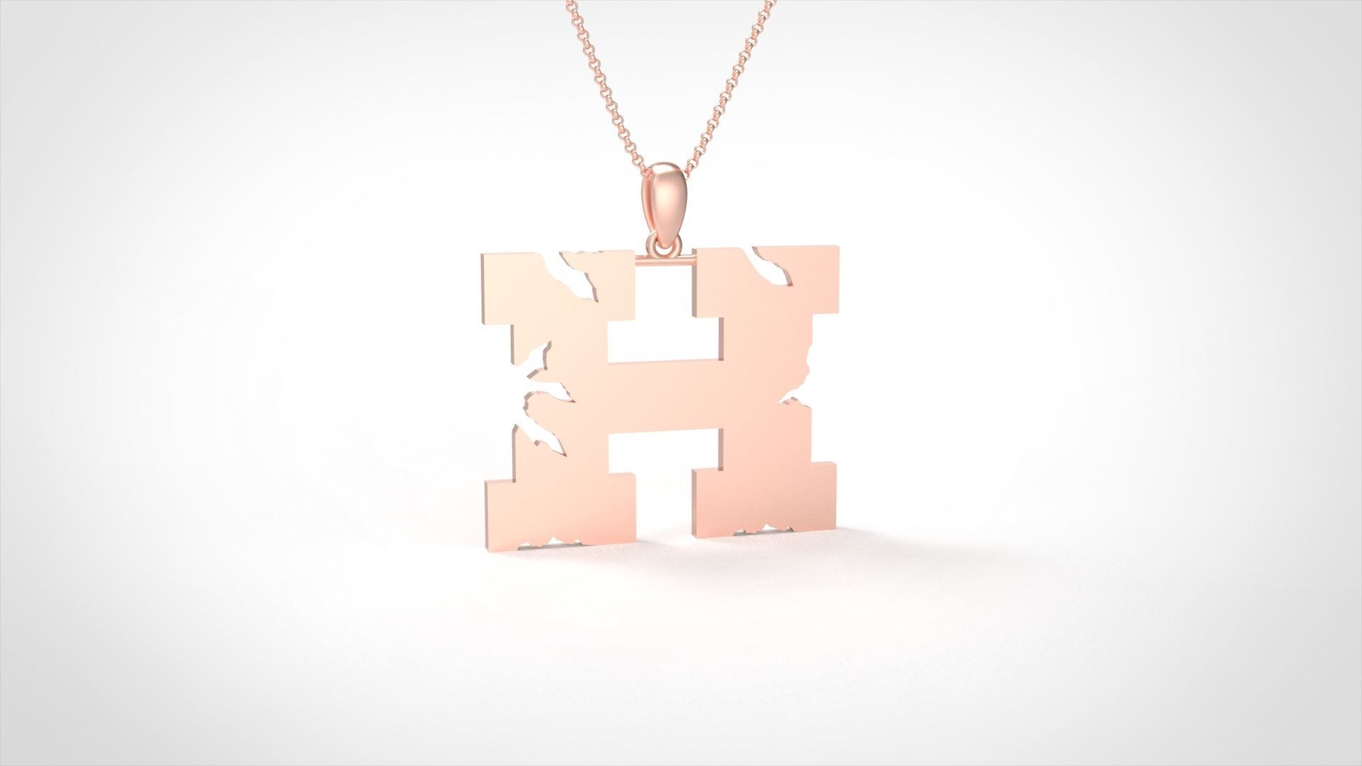 Model 933 H Crack Initial Letter Alphabet Pendant 3D print model_2