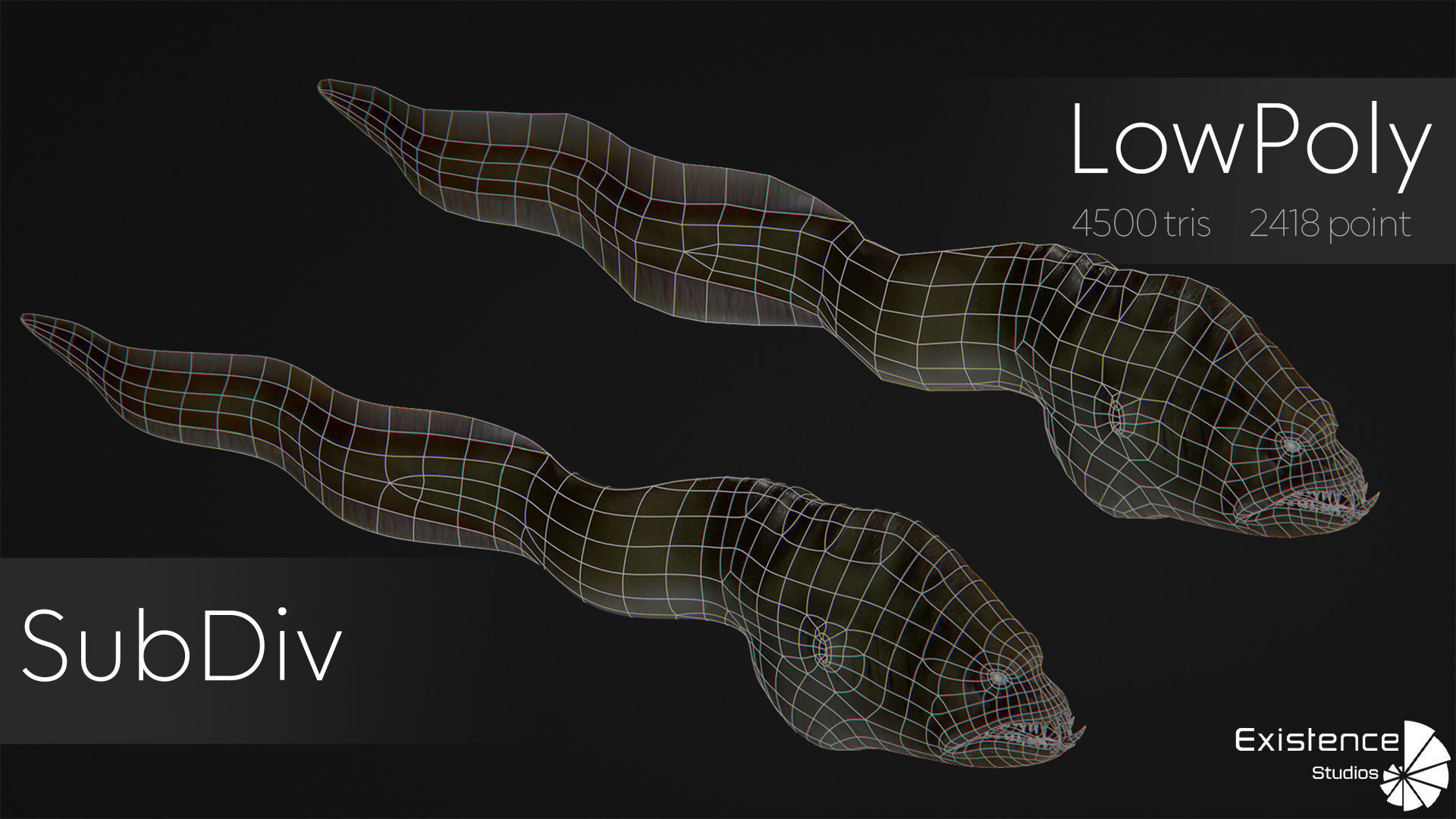 Fish low poly model - Moray Eel fish - horror - monster fish 4 Low-poly 3D model_4