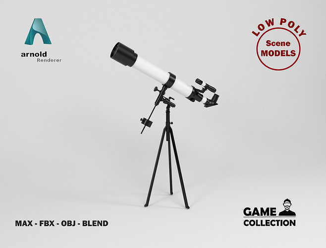 Telescope on tripod Low-poly 3D model
