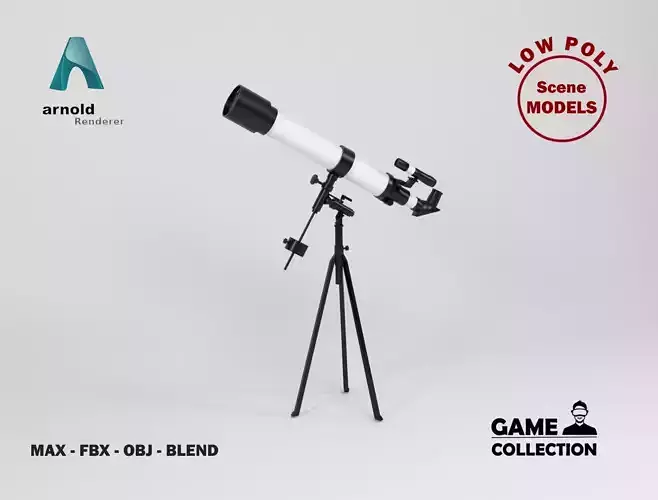 Telescope on tripod Low-poly 3D model
