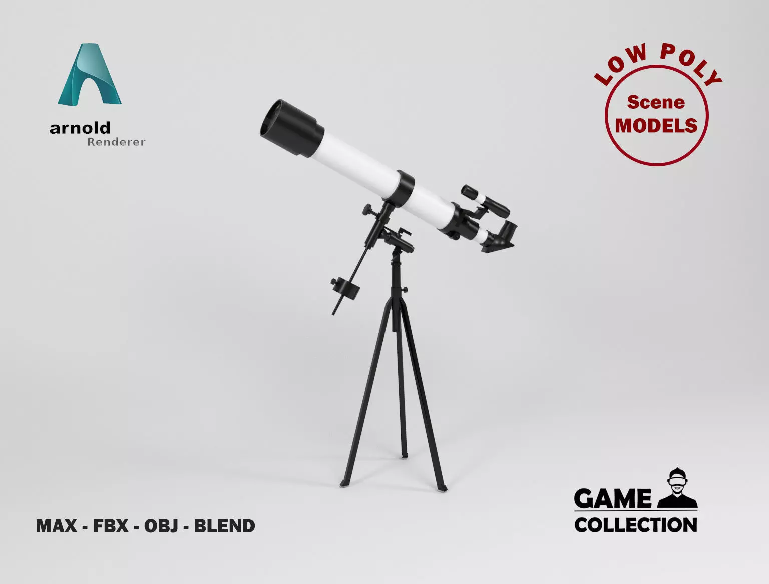 Telescope on tripod Low-poly 3D model